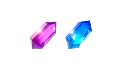 111 - Floating crystal duo with light beams isolated on transparent background.