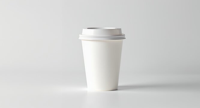 Minimalist White Coffee Cup Isolated on White Background for Mockup.