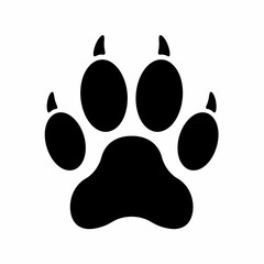 Black animal paw print silhouette symbol design element for wildlife and pet branding isolated on white background Vector Illustration