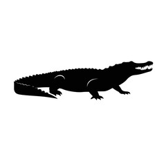 Silhouette of a fearsome alligator with its mouth open ready to strike a powerful prehistoric reptile isolated on white background Vector Illustration