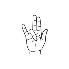 Hand gesture symbol drawing showing two fingers up and thumb and pinky extended upward artistic sketch isolated on white background Vector Illustration