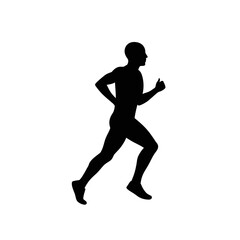 Silhouette of a male runner in motion energetic sprinting athletic pose dynamic action fitness silhouette isolated on white background Vector Illustration