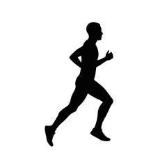 Dynamic silhouette of a male runner in mid-stride capturing athletic energy and movement isolated on white background Vector Illustration