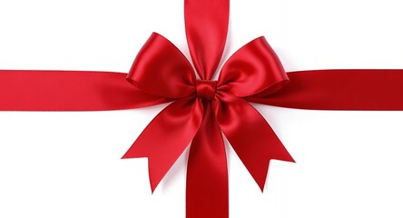 Red Ribbon Gift Bow on White Background