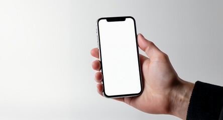 Smartphone Held Up with Blank White Screen for Mockup or App Display