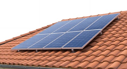 Solar Panels on Red Tile Roof, Renewable Energy, Clean Power