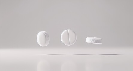 White Pills Floating in the Air Concept of Health and Medicine