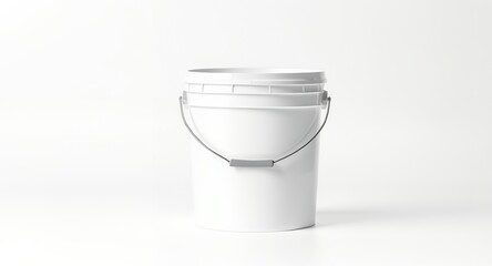 White Plastic Bucket with Handle Isolated on White Background