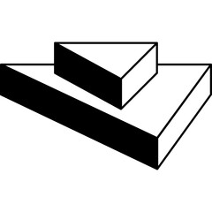 Abstract geometric shapes minimal composition with two blocks one triangular stacked on a rectangular base in black and white clean lines on transparent background