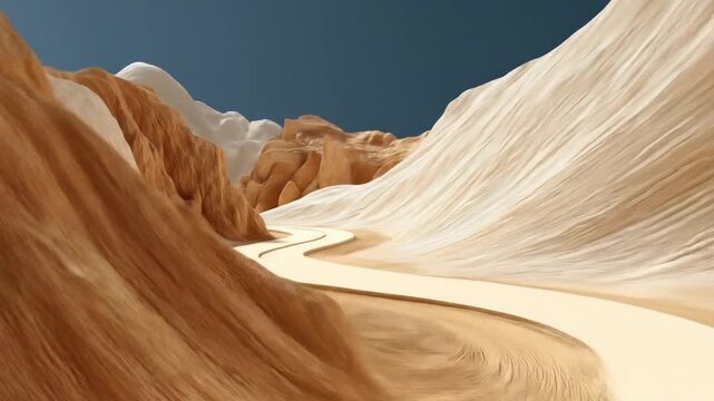 Abstract landscape render with serene wavy forms and soft color tones