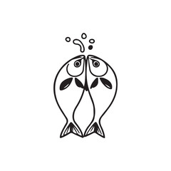 The abstract vector illustration of a cute cartoon butterfly with a two fish symbol is a logo design