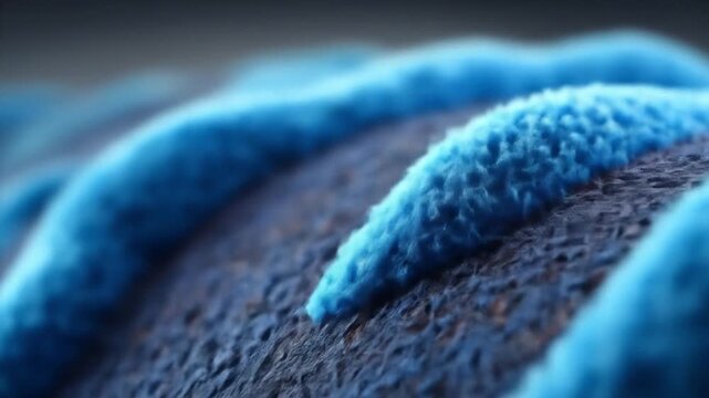 Abstract microscopic view of blue textured surface with depth