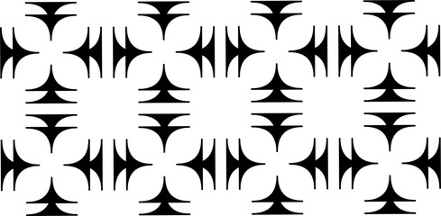 Seamless black and white geometric pattern with bold abstract arrow shapes forming a modern symmetric background. Ideal for fabric, wallpaper, and design