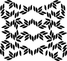 Elegant black and white seamless pattern with abstract leaf motifs arranged in geometric symmetry. Perfect for fabric, wallpaper, packaging, and modern decor.
