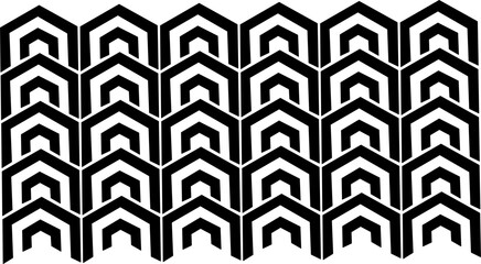 Seamless geometric black and white pattern with bold repeating chevron shapes, creating a modern optical illusion and stylish abstract background design.
