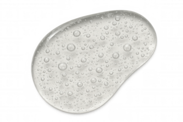 Transparent gel swatch with air bubbles, cosmetic liquid drop, serum texture isolated on background