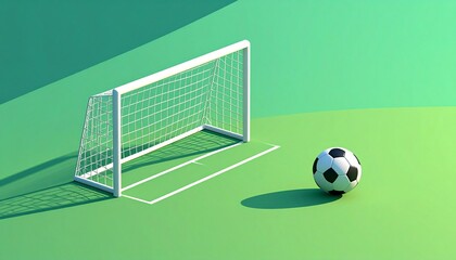 Minimalist soccer scene with a ball near the goal, perfect for sports branding, kids' activities, or a fresh, clean design about recreation and active lifestyles