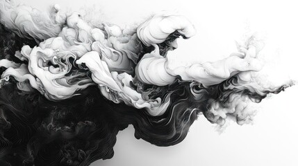 Fototapeta premium Abstract ink swirling motion, dynamic fluid art, white and black against white background, for digital art or design