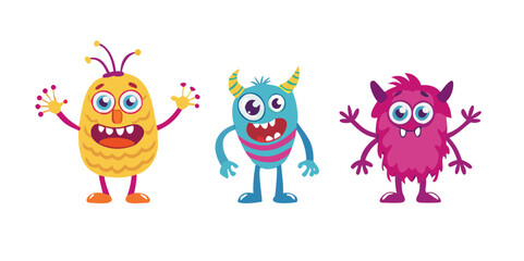 set of funny cartoon monsters