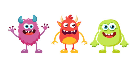 set of funny cartoon monsters