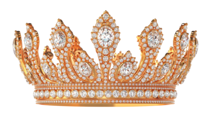 Ornate golden crown adorned with many glittering diamonds