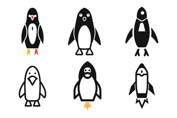Obraz premium Black and white cartoon penguins with different expressions