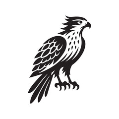 Fototapeta premium Stylized black and white illustration of a perched falcon