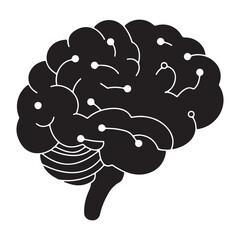 Stylized Human Brain Silhouette Representing Neural Connections and Cognitive Function Minimalist Design on White Background
