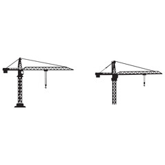 Two Cranes Silhouette on White Background Construction and Industry Machinery in Vector Format