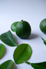 Two Fresh Limes with Green Leaves