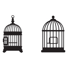 Two Elegant Birdcage Silhouettes in Black and White for Decorative Design Elements and Graphic Resources