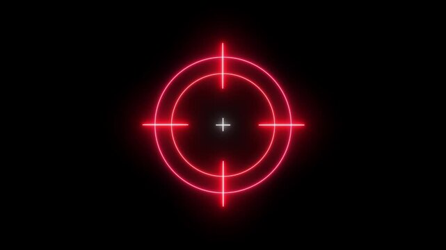 Glowing neon light target icon animation.  Military training, Military target icon animation on black background. Crosshair, gun aim, sniper target.