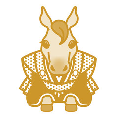 午年　年賀素材　袴を着た馬のキャラクター　モノトーン