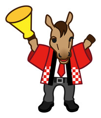 呼び込みをする男性店員風の馬　午年　初売り　販促素材