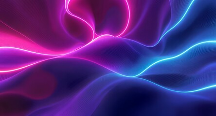 Obraz premium Vibrant Abstract Digital Waves Background with Glowing Neon Pink, Purple, and Blue Lines. Dynamic Futuristic Fluid Light Pattern for Technology, Music, and Energy Concepts, creating a mesmerizing
