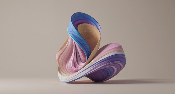 Vibrant Abstract Fluid Sculpture with Dynamic Layered Curves and Gradient Pastel Colors on a Minimalist Background, perfect for Modern Art and Design Concepts