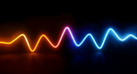 Vibrant Digital Waveform Abstract Neon Glowing Line with Gradient Colors, Reflective Surface, and Futuristic Particle Background for Technology, Data, and Energy Concepts