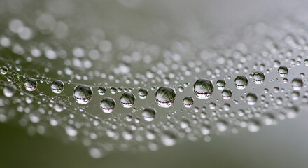 Closeup of dew drops on a spiderweb, showcasing the intricate details of natures artistry and the delicate balance of the natural world in a macro perspective