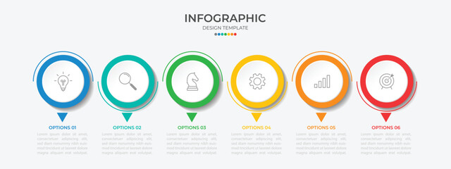 Modern minimalist elegant clean circular 6 steps editable infographic design template vector
