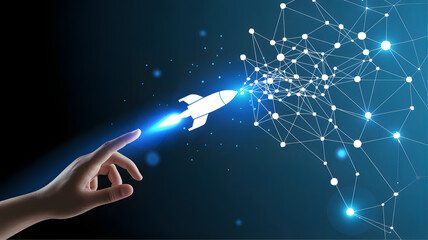 Innovative startup launching new tech connecting the world with a single touch. Digital transformation concept