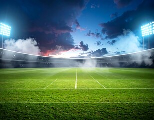 Obraz premium Stadium field under bright lights with dramatic sky