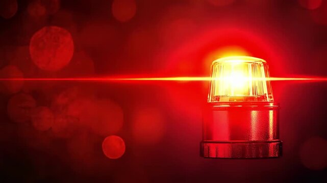 Emergency beacon flashing red light against a dark, bokeh background. Alert signal.