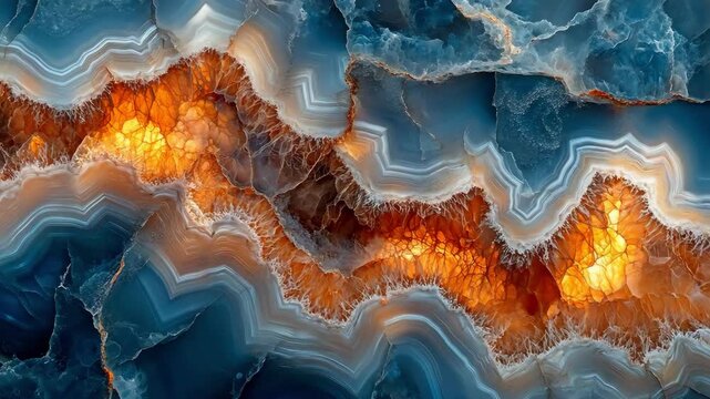 Striking agate geode with blue and orange hues, showcasing natural beauty.