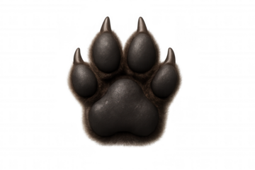 Wolf paw showing powerful claws and soft fur, animal track or footprint design on transparent background