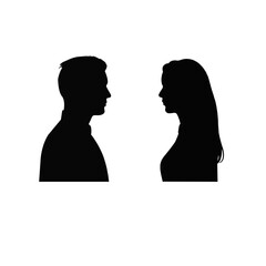 Silhouette of man and woman facing each other on white background, male and female profile outline and couple relationship concept vector illustration design