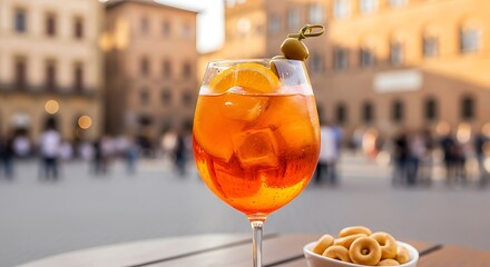 Naklejka premium Aperol Spritz in Piazza del Campo, Siena - A Refreshing Italian Aperitivo.