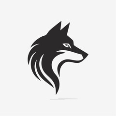 Obraz premium Sleek stylized black wolf head logo design with minimalist vector illustration