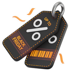Two Black Discount Price Tags With Percentage Symbols And Barcodes For Black Friday Sale Up To Percentage Offers On Transparent Background