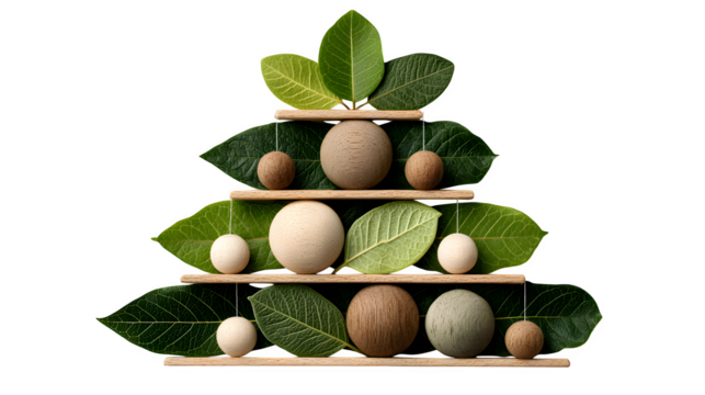 Eco-friendly mini Christmas tree made from rolled green paper leaves spiraling upward with golden bead ornaments, isolated on white background - Powered by Adobe