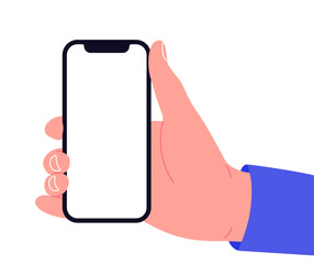 Male hand holding smartphone isolated on a white background